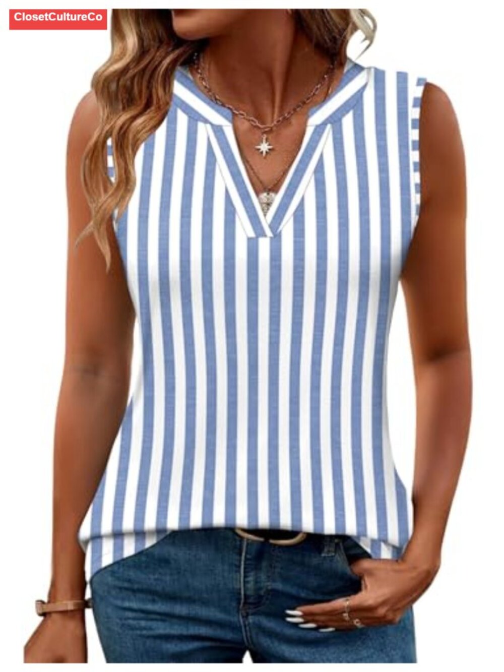 Women's Sleeveless V-Neck Tank Top Blouse Soft Stretch Summer Tunic